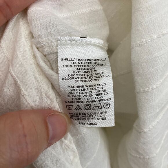 LOFT Button Down Shirt Top White Cotton Pleated Ruffle Cottagecore Womens Medium - Picture 6 of 9